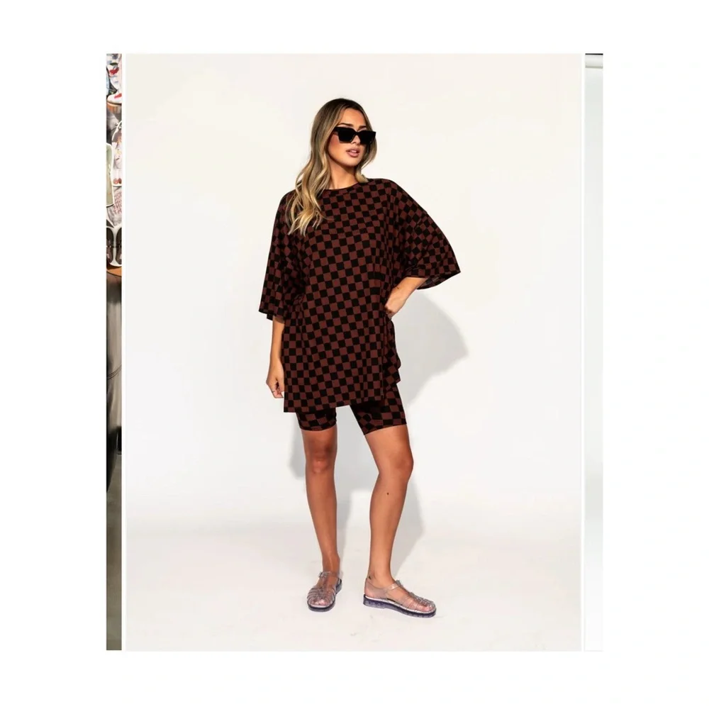 Dressed in LALA Malone Biker set in Mocha and Black Checkerboard - Picture 8 of 16